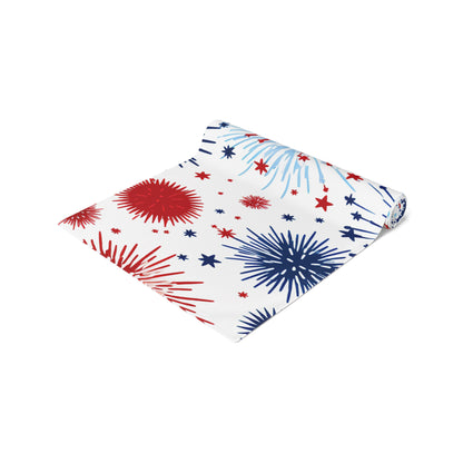 Patriotic Fireworks Table Runner — Red White Blue Celebration Decor