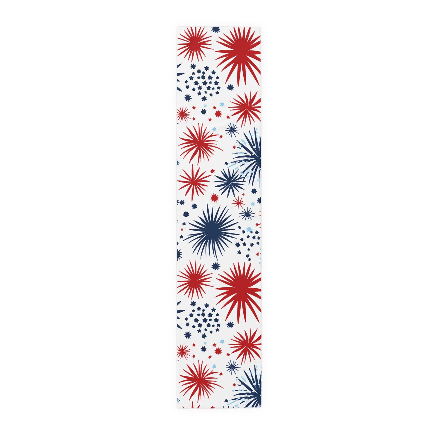 Patriotic Fireworks Table Runner – Red & Navy Starburst Cotton-Blend Decor