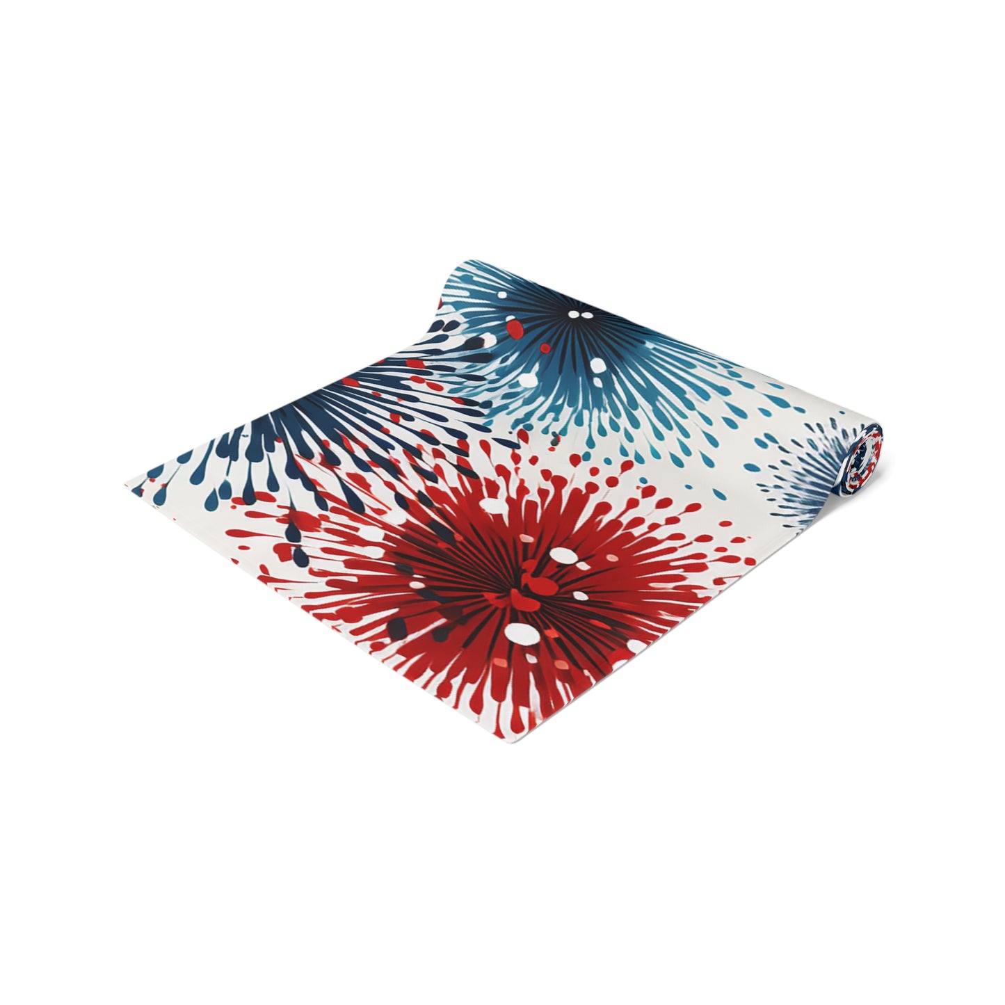 Firework Burst Table Runner — Blue & Rust Floral Celebration Decor
