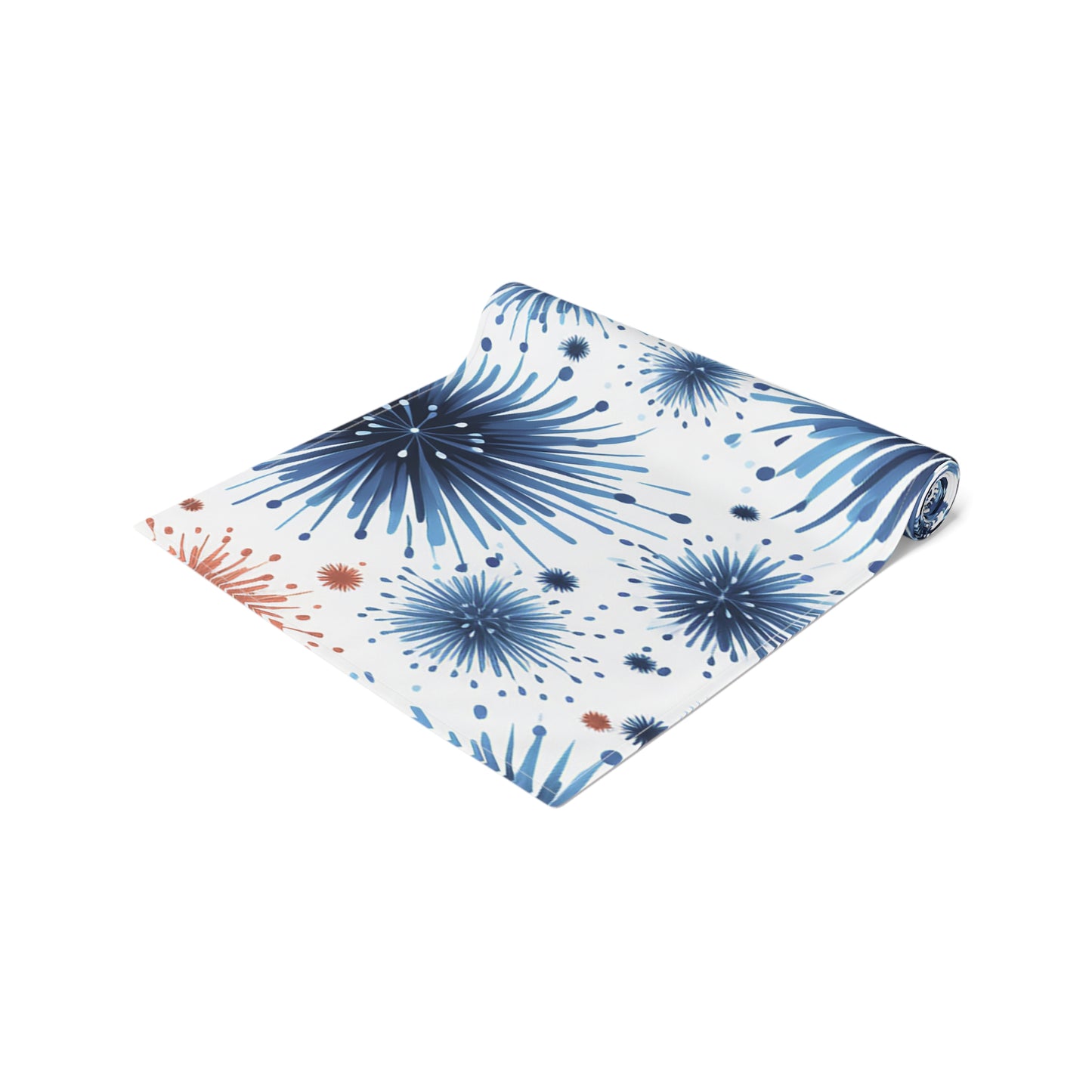 Starburst Fireworks Table Runner — Patriotic Red & Blue Holiday Table Decor