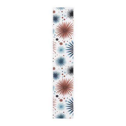 Starburst Floral Table Runner — Blue & Terracotta Cotton-Poly Dining Decor