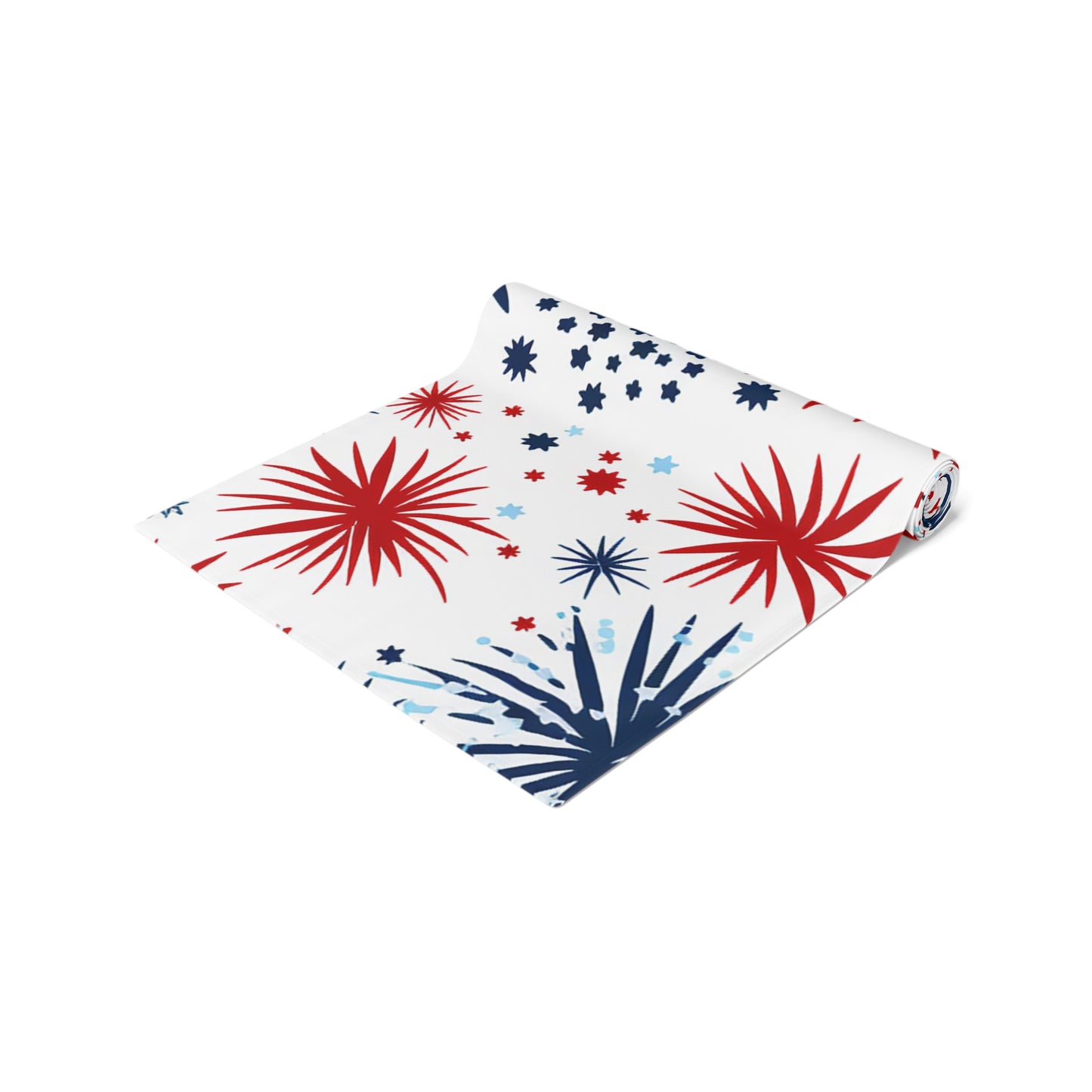 Patriotic Fireworks Table Runner – Red & Navy Starburst Cotton-Blend Decor