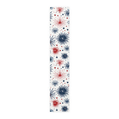 Firework Pattern Table Runner - Patriotic Red & Navy Cotton Blend