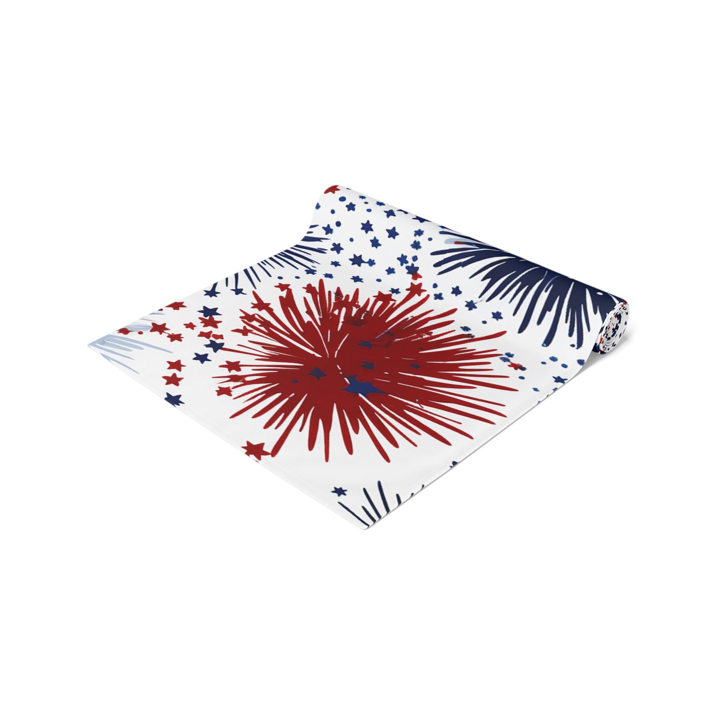 Patriotic Fireworks Table Runner — Red, White & Blue Starburst Holiday Decor